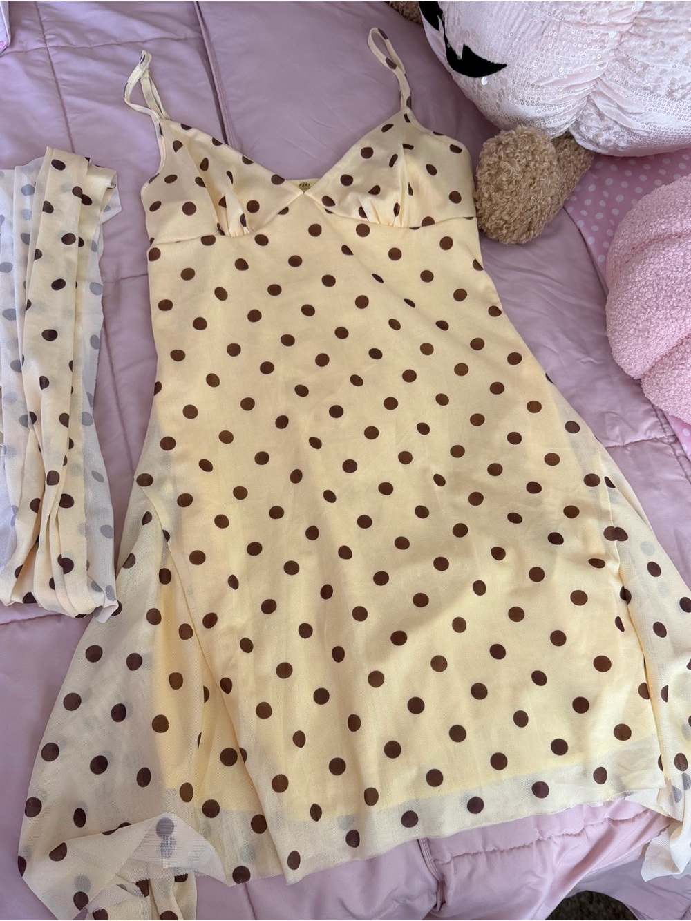 SHEIN Yellow Polka Dot Spaghetti Strap Dress with Brown Dots